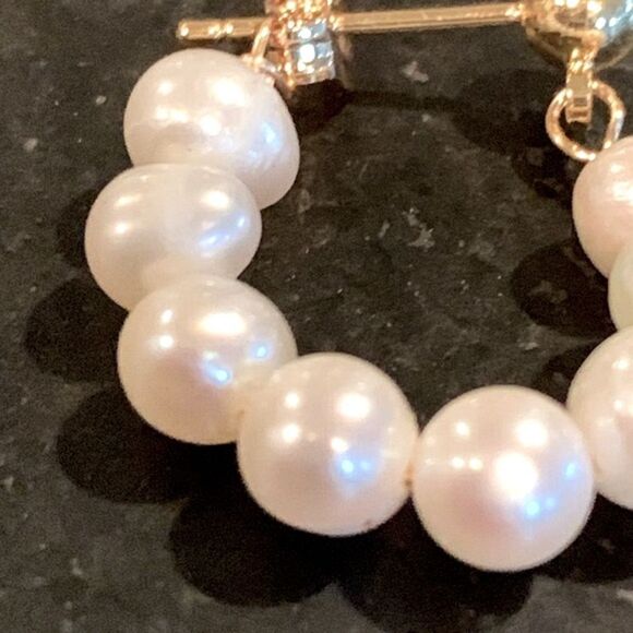 Real Freshwater Pearl Huggie Hoop Earrings, 18k Gold Plate, Handmade Unisex Gift - Picture 4 of 9